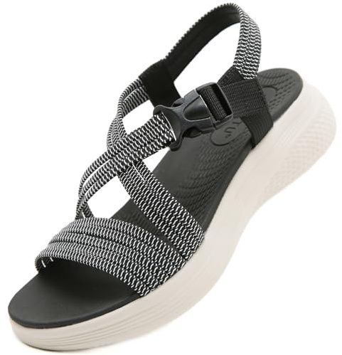 Acfoda Sandales Femme Été Plate Confortable Plage Chaussures Noir 37