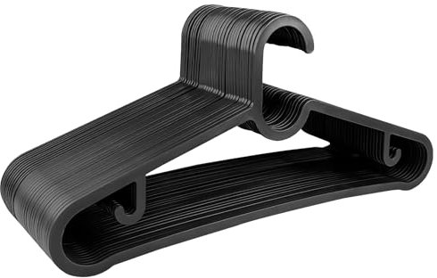 Comroxu 30 Piezas Perchas Ropa, Antideslizantes con Doble Gancho, Plastico Ahorra Espacio Finas Ganchos para Camisas, Camisetas, Chaqueta y Pantalones(Negro)
