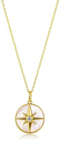 Collier étoile à huit branches en or pour femme, pendentif du Nord en argent 925 avec pièce de monnaie, collier porte-bonheur en nacre avec pendentif rond en zircone, bijoux célestes