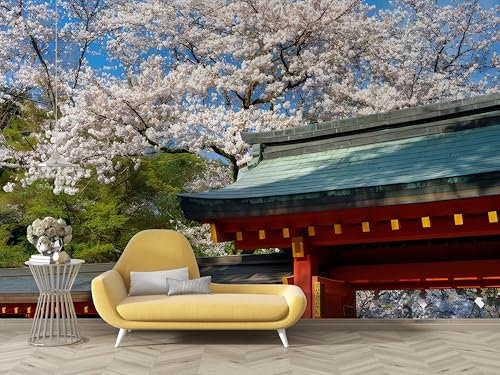 dyausi Papier Peint Style Japonais, Papier Peint Panoramique Fleurs de Cerisier Autocollant, Grand Poster Mural Décoration pour Salon, Chambre, 250x175cm - B57