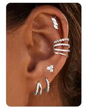 DOCHAIS 7 Paar Ohrringe Silber 925 Stecker Set Damen 18 Karat Vergoldet Ohrstecker Creolen Ohrringe Silber Set mit Ear Cuff Fake Piercing Helix Knorpel Tragus Conch Piercings Ohr Ohrring Ohne Ohrloch
