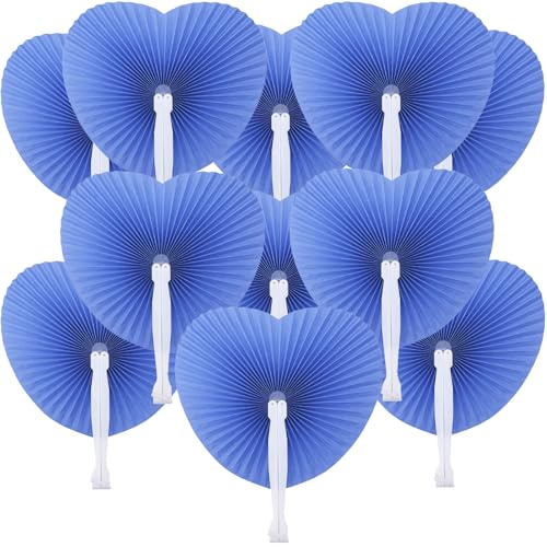 Bestage 12 Packs Decorative Paper Folding Hand Fans Handheld,Navy Heart Foldable Wedding Fans Chinese and Japanese Fans Bulk for Bridal Guest Church Party Favors Dancing Birthday DIY