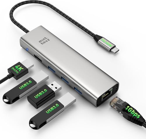 Hub USB-C, estación de acoplamiento 7 en 1 para laptop, adaptador multipuerto con HDMI 4K, Gigabit, puertos USB 3.0, carga de paso PD de 85 W, compatible con Surface, M1, M2, M3, HP, Lenovo