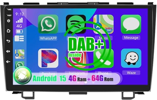 Android CarPlay Radio para Honda CRV 2007-2011 9 Pulgada Touchscreen 2 DIN Autoradio con Android Auto Navegación GPS FM Bluetooth Wi-Fi Cámara Trasera(8+128GB 8Core)