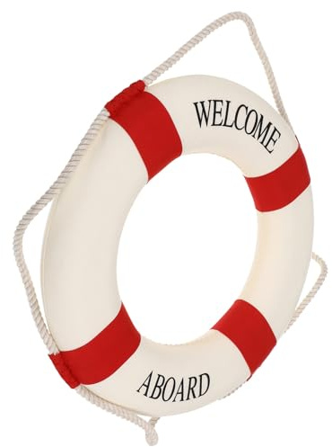 Decorazione Parete Stile Mare, Salvagente Nautico Rosso 35cm | Accessorio Arredamento Costiero in Schiuma e Cotone, per Casa, Ristorante o Festa Spiaggia