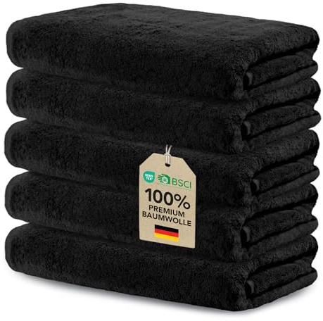 Ôhm 5er Set Handtücher 30x50 cm, 100% Baumwolle Frottee 500 g/m² Schwarz, extra dick und saugstark, Oeko-Tex Zertifiziert