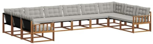 vidaXL Outdoor-Sofagarnitur mit Kissen 10 pcs Natürlich und Hellgrau, Gartenmöbel Set, modernes Sofa für draußen, ergonomisches Design, bequemer Sitzplatz, stilige Couch für den Patio