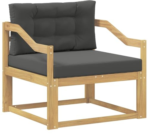 vidaXL Outdoor Mittelsofa Polyester Weiß, Akazienholz Outdoor Mittelsofa, wetterfestes Patiositzmöbel, modernes Möbel für Gartenlounge und Balkon