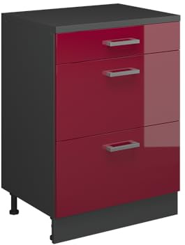 Vicco Erweiterungskommode Rion, Rot Hochglanz/Anthrazit, 60 x 46 cm ohne Schräge mit 3 Schubladen, kombinierbar mit Rion Dachschrägenschränken und Schrankmodulen