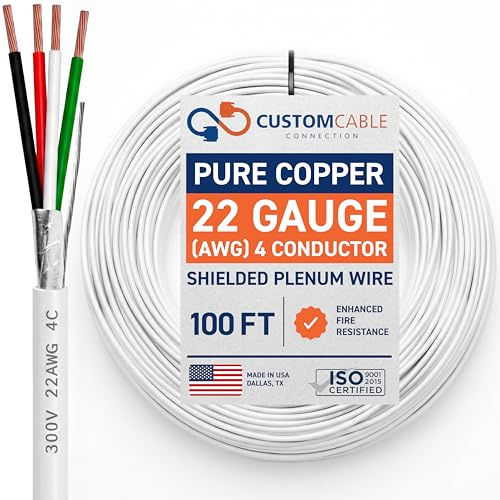 Custom Cable Connection Cavo plenum schermato a 4 conduttori 22 AWG CL3P bianco per sicurezza/allarme/controllo accessi/suono, rotolo da 30 m in una borsa