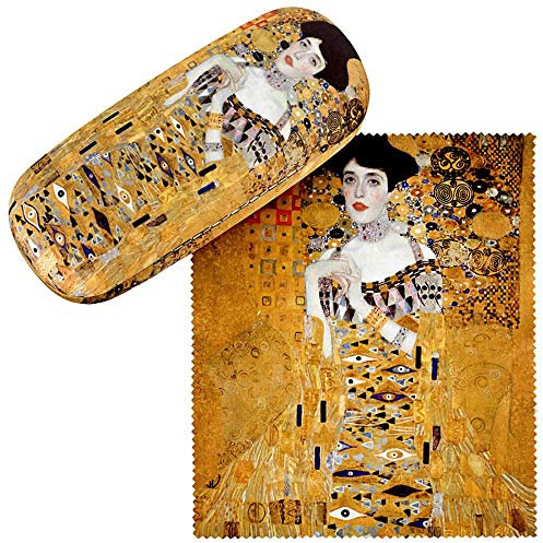 VON LILIENFELD Brillenetui Gustav Klimt Adele Kunst Motiv Etui Brille Mikrofaser Brillenputztuch Brillenbox Stabiles Hardcase Set mit Stoff bezogen