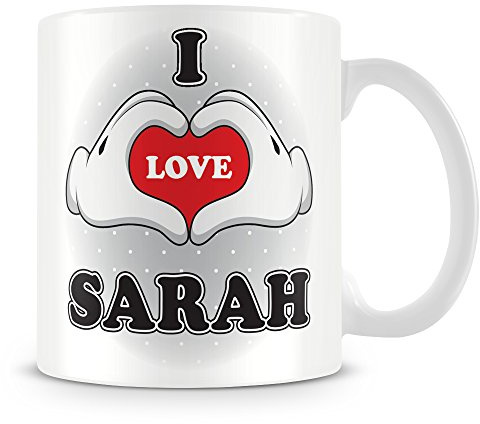 I Love Sarah Mug - Add Photo - Personalised Love-Heart Hands Design Gift