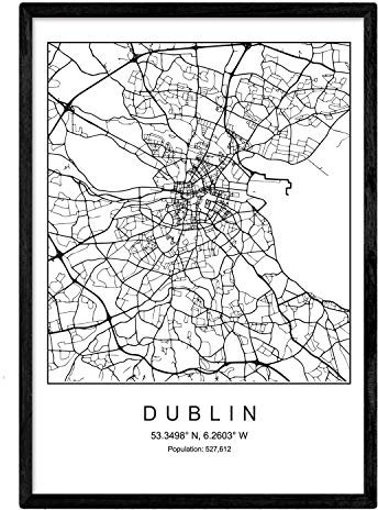 Nacnic Dublin Stadtplan Poster in Skandinavischen Stil. Schwarz-weiß Wanddeko für Reisebüros. Welt Stadtkarten, Plänen und Reisen Bilder. A3 Größe.