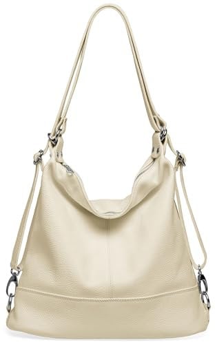Caspar 2 in 1 Schultertasche Rucksack aus Leder Damen Tasche - PREMIUM LINE - Modell No.796 - Made in Italy, Farbe:beige, Größe:One Size