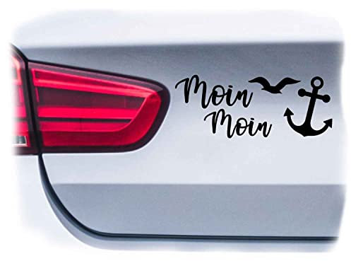WB wohn trends Auto-Aufkleber, Moin Moin Anker Nordsee Ostsee, rot, 15cm breit, Farbe und Größe wählbar, KFZ-Sticker LKW Spruch