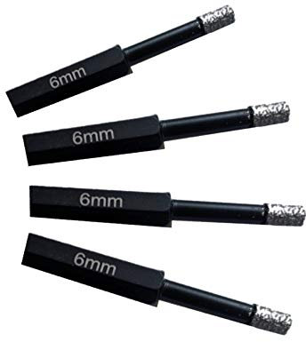 Diamond Tipped Drill Bits for Porcelain, Glass, Granite, and Ceramic Tile, 6mm 4 Pack, Heavy Duty Construction with Wax Core for Cool Heat Dissipation, All-Purpose Drilling