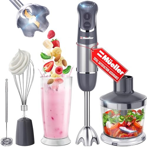 Mueller Austria Hand Blender, Smart Stick 800W, 12 Speed and Turbo Mode, 3-in-1, Titanium Steel Blades, Comfygrip Handle.