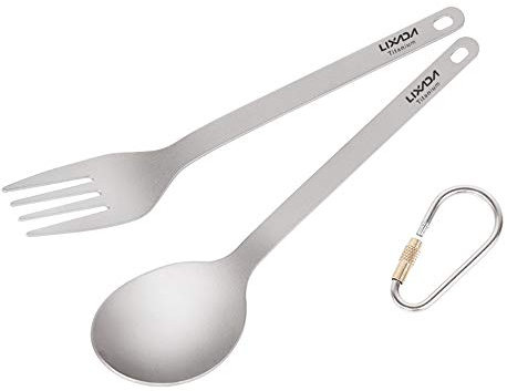 Lixada Juego de Cubiertos de Titanio Ligero para Cena,Tenedor y Cuchara, para Acampar en Casa,Senderismo,Mochilero,Picnic