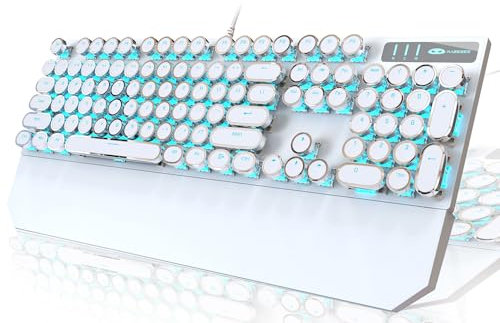 Camiysn Typewriter Style Mechanical Gaming Keyboard, White Retro Punk Gaming Keyboard with Blue Backlit, 104 Keys Blue Switch Wired Cute Keyboards, Round Keycaps for Windows/Mac/PC