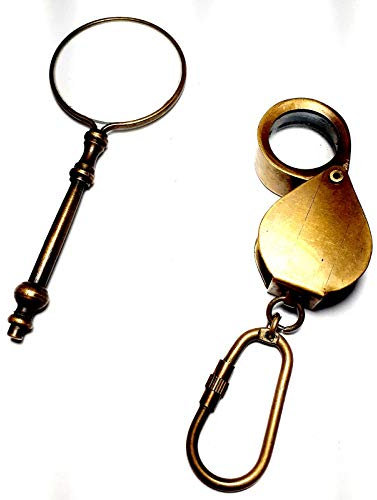 Ganga Nautical Lupe im Vintage-Stil, Messing und Perlmutt, 2 Stück