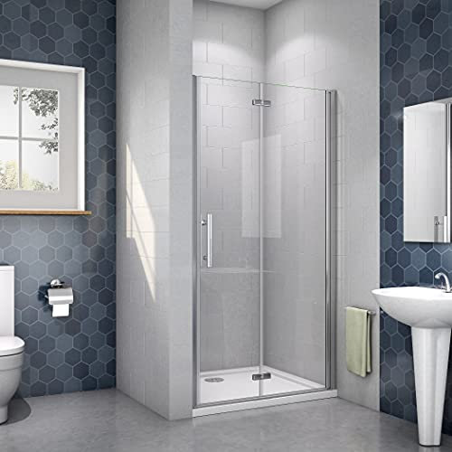 Acezanble Porte de douche pivotante et pliante 100x185cm en niche, 6mm verre transparent sécurit avec le traitement d'anticalcaire
