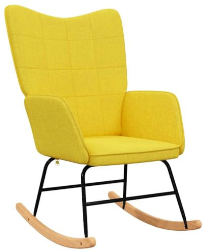 vidaXL Schaukelstuhl, Sessel Schwingstuhl mit Armlehne, Schaukelsessel Relaxstuhl mit StahlBeinen, Relaxsessel Schwingsessel Wohnzimmer, Modern, Senfgelb Stoff