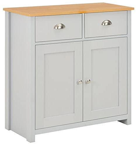 Makastle Sideboard mit 2 Schubladen und 2 Türen, Landhausstil Kommode mit viel Stauraum für Ihr Wohnzimmer, Apothekerkommode Kommode Anrichte Apothekenschrank, Grau 79 x 35 x 81 cm