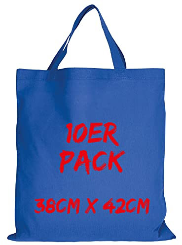 TEXXILLA Baumwolltasche - 10er Pack | Royalblau | mit Zwei kurzen Henkeln | 38x42cm | Jutebeutel | Einkaufstasche | unbedruckt