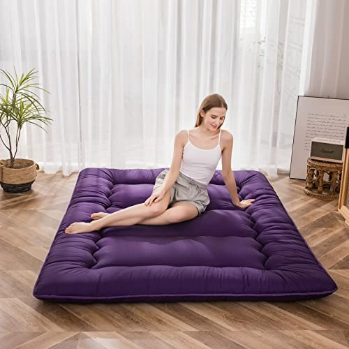 MAXYOYO Matelas Futon de Sol Japonais - Matelas Futon d'appoint Pliable 1 Place Matelas de lit Matelassé pour Les Voyages d'invités et Le Camping (Violet, 90 x 190 cm)