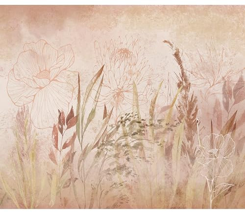 murando - Vlies Fototapete Garten 350x256cm Foto Tapete Wohnzimmer Vliestapete XXL Motivtapeten Bildtapete 3d Effekt Wand Dekoration - Ziegeloptik Steine Stein Blätter Blumen Gras Boho b-C-10247-a-a