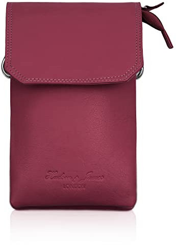 Hudson & James Genuine Leather Phone Bag, Purse Small Mobile Ladies Cross Body Shoulder Wallet for Women Adjustable Detachable Strap