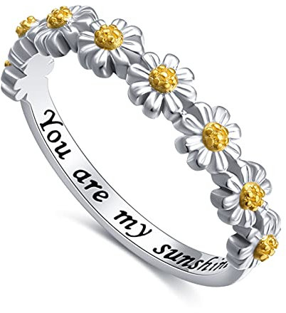 Sterling Silber Du bist mein Sonnenschein Gänseblümchen Ring(59.5)