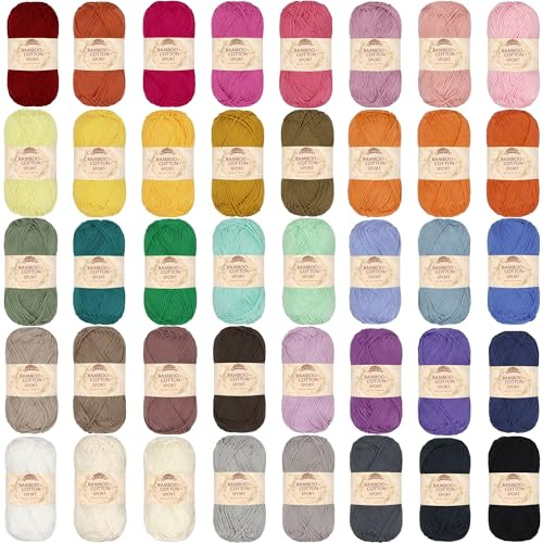 JubileeYarn Bamboo Cotton Sport Yarn - 50g/Skein - Every Colour - 40 Skeins