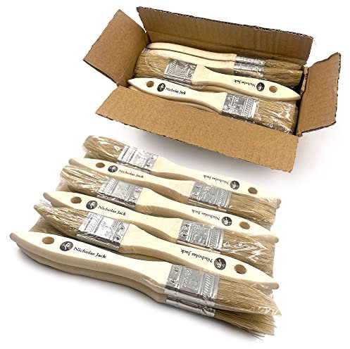 12 Pack 1 Inch Paint Brushes with Natural Bristle Brush - Cost Effective Cheap and Disposable Wooden Paint Brush Ideal for Laminating, Home DIY, Stains, and Varnishes