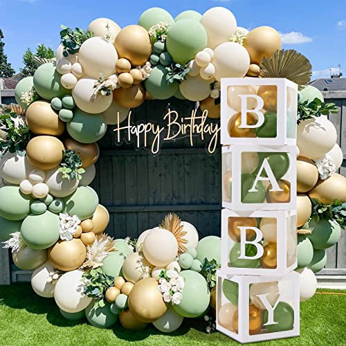 Babyparty Deko Junge, Luftballon Girlande Grün mit Baby Box, Baby Shower Deko Box, Ballon Girlande Grün für Baby Party Dekoration, Gender Reveal Party Deko, Dschungel Safari Deko