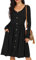 GRECERELLE Womens Long Sleeve Casual Plain Swing Dresses Button Down A-Line Midi Short T-Shirt Dress with Pockets (Black, M)