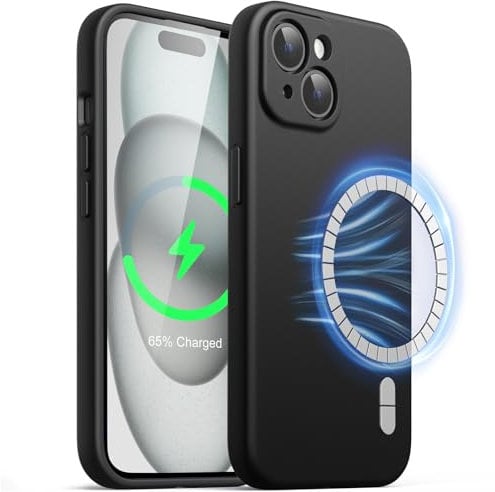 JETech Magnetic Silicone Case for iPhone 15 6.1-Inch, Compatible with MagSafe, Phone Cover with Camera Lens Full Protection (Black)