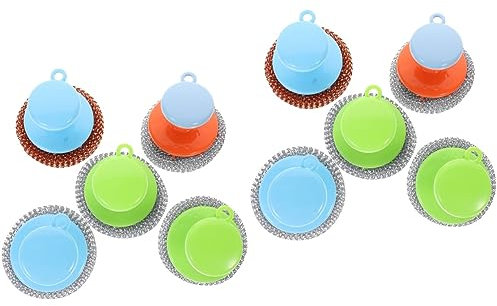 Lurrose 10 Sätze Griff Aus Drahtbürste Topfbürste Schrubber Aus Metall Mit Griff Metallwäscher Topfreiniger Scheuerpads Schrubber Aus Edelstahl Stahlbürste Haushalt Topf Schwamm Plastik