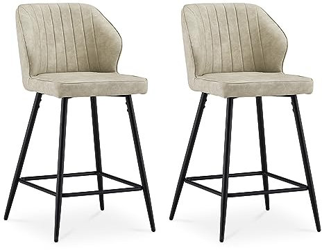 CLIPOP Barhocker 2er Set Kunstleder Barstuhl mit Lehne Moderner Gepolsterte Barstühle Küchenhocker Bar Hocker Tresenhocker Bistrohocker Barsessel mit Fußstütze Metall,Beige