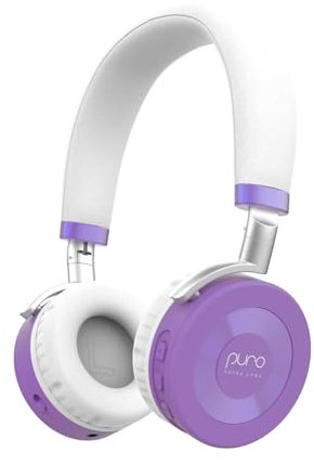 Puro Sound Labs JuniorJam Plus Lautstärkebegrenzende Kopfhörer für Kinder, sicherer Audio-Schutz für Gehör - Einstellbare Bluetooth-Kopfhörer für Tablets, Smartphones, PCs (lila)