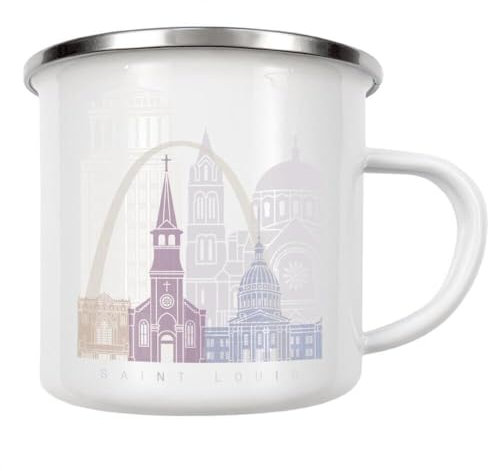 artboxONE Emaille Tasse Saint Louis Skyline Pastell von Paul Rommer - Emaille Becher Städte