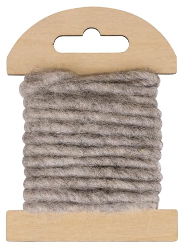 Rayher Wollkordel mit Jutekern, 5mm ø, hellgrau, SB-Holzkarte 3,5m, 55962560