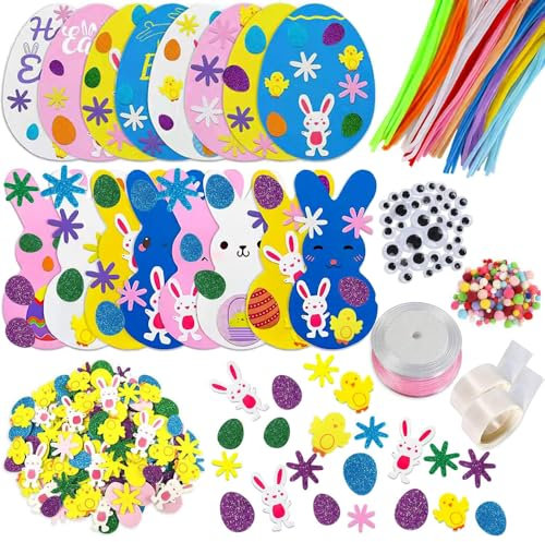 ZDQC 486 Stück Ostereier Bastelset,DIY Osterdeko Bastelset,Ostern Basteln Kinder,Anhänger Hase Ostern,Ostern Kaninchen Basteln,Moosgummi Bastelset Ostern,Osterdeko Basteln (Ostereier + Hase)