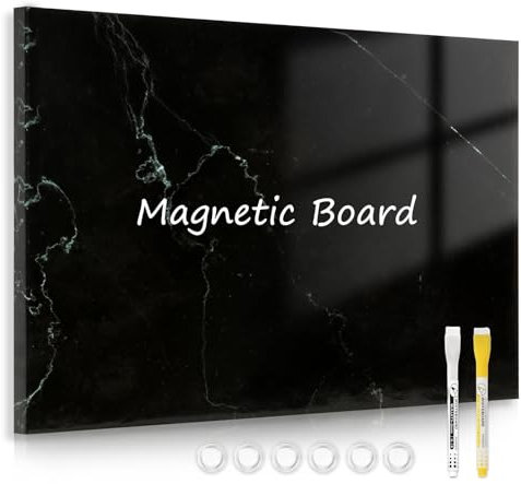 DOLLAR BOSS Magnetic Board for Wall Magnetic Notice Board for Wall 40 x 60 cm, Magnet Board for Wall, Black Marble Memo Board, Include 6 Magnets 2 Liquid Chalk Markers, Black Marble