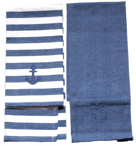 2er Set maritime Geschirrtücher Anker Trockentuch Geschirrtuch blau/weiß 50x70cm Küche Geschenkidee