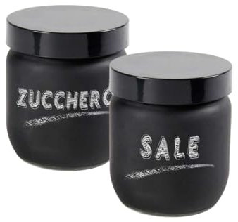Maury's Set 2 Barattoli in Vetro Satinato da 425 ml per Sale e Zucchero, Colore Nero, Design Elegante e Moderno