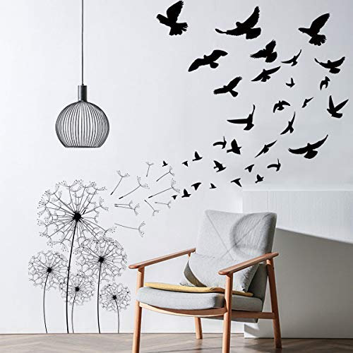 COVPAW Wandtattoo Löwenzahn Vogel Wohnzimmer Wandaufkleber Selbstklebend Pusteblumen Schlafzimmer Wandsticker Kinderzimmer Küche Büro Wanddekoration (WPUSTEBLUMEN)