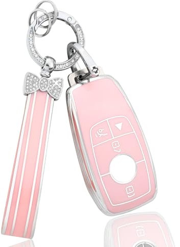 BLINGOOSE Schlüsselhülle für Mercedes Benz Rosa Bling Schlüsselanhänger Zubehör 4 Tasten Autoschlüssel Schutz Hülle für Benz AMG GLC GLE GLS GLB C300 GLS CLA CLS S A G E Klasse Girly Frauen TPU