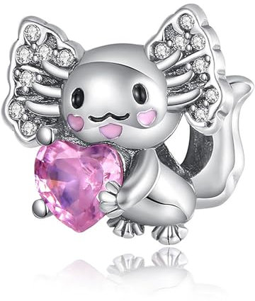 RMMY Charm Cute Stitch and Pink Heart Charm Anhänger für Armband Halskette Muttertag Geschenk für Frauen 925 Sterling Silber Beads with Zirkonia Schmuck