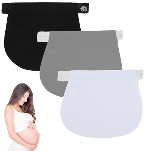 Hugfads 3PCS Extenseurs de Taille Ajustables pour Femmes Enceintes - Extension de Ceinture de Grossesse Élastique pour Pantalons - Confort Suprême pendant la Grossesse (Noir, Blanc, Gris)